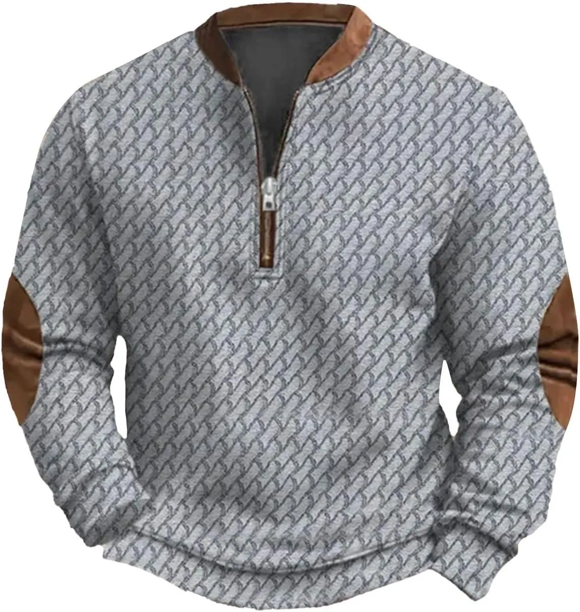 Mens Quarter Zip Sweater 3D Pattern Sweatshirts Casual Long Sleeve Retro Imitation Knit Printed Pullover Shirts