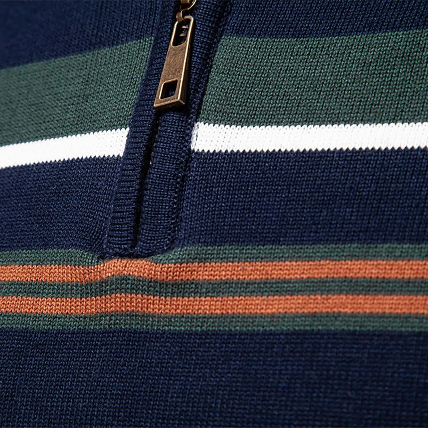 Mens Quarter Zip Sweater Striped Print Turtleneck Pullover Sweater Winter Long Sleeve Business Casual Knit Polo Shirt