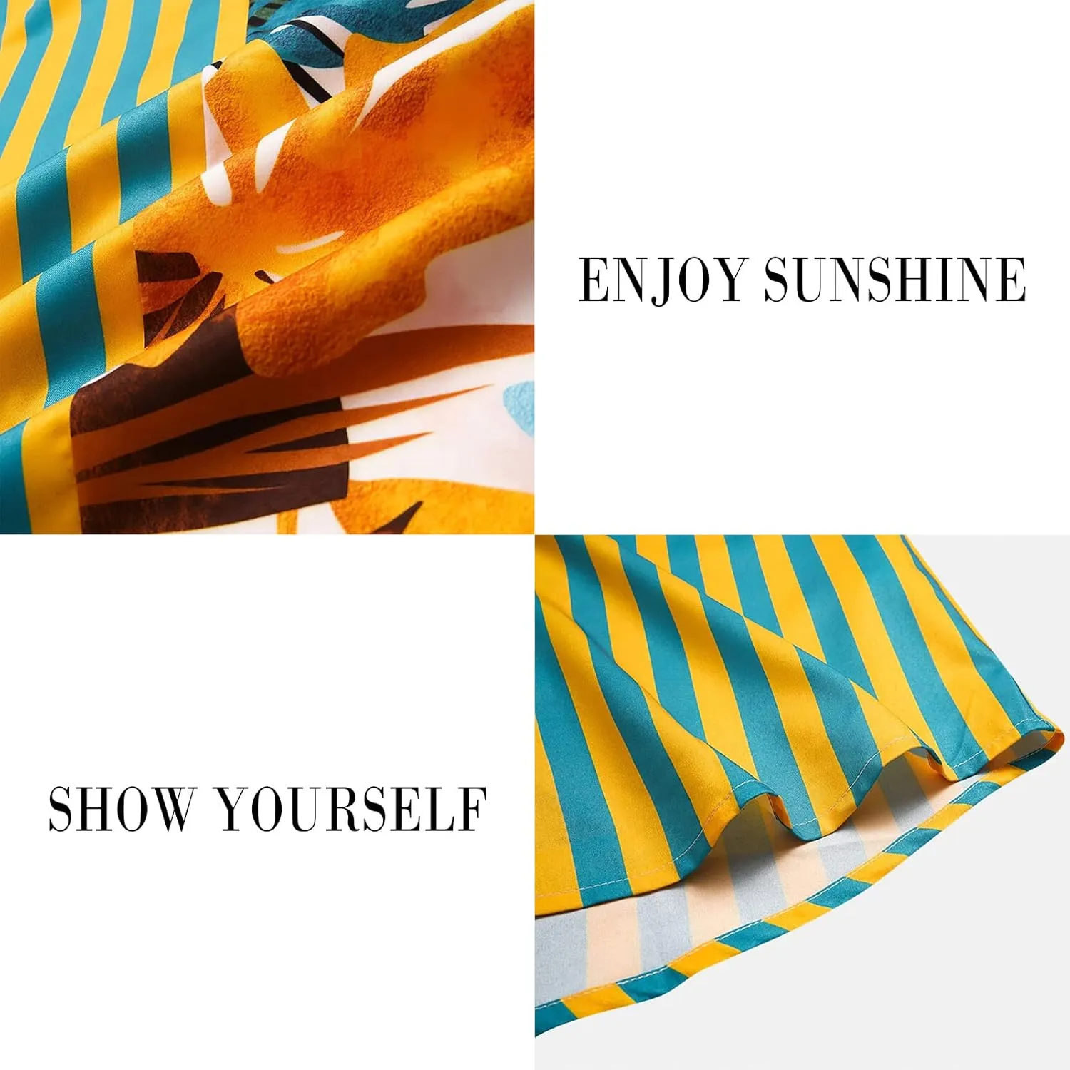 Mens Short Sleeve Button Down Shirt Casual Summer Striped Shirts Patchwork Hawaiian Print Beach Top