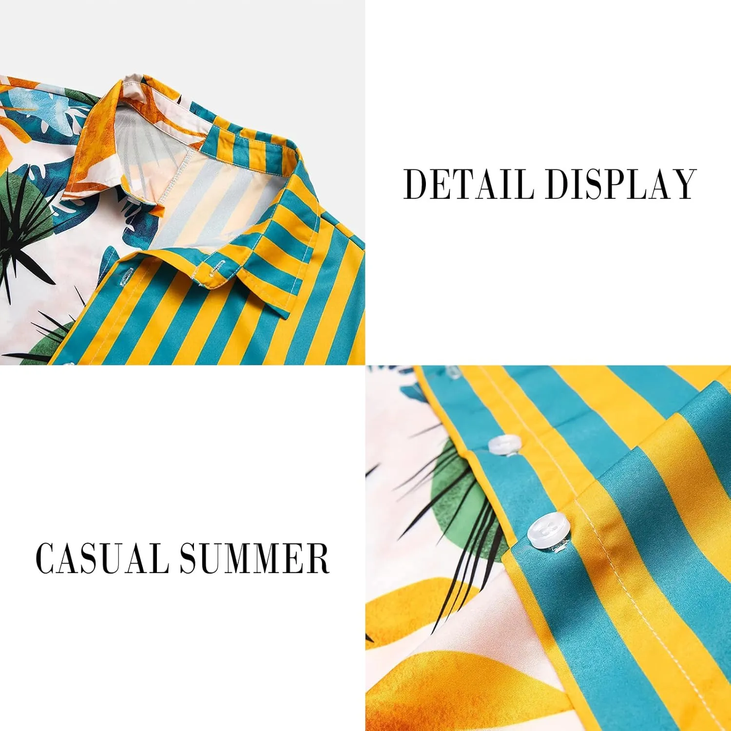 Mens Short Sleeve Button Down Shirt Casual Summer Striped Shirts Patchwork Hawaiian Print Beach Top