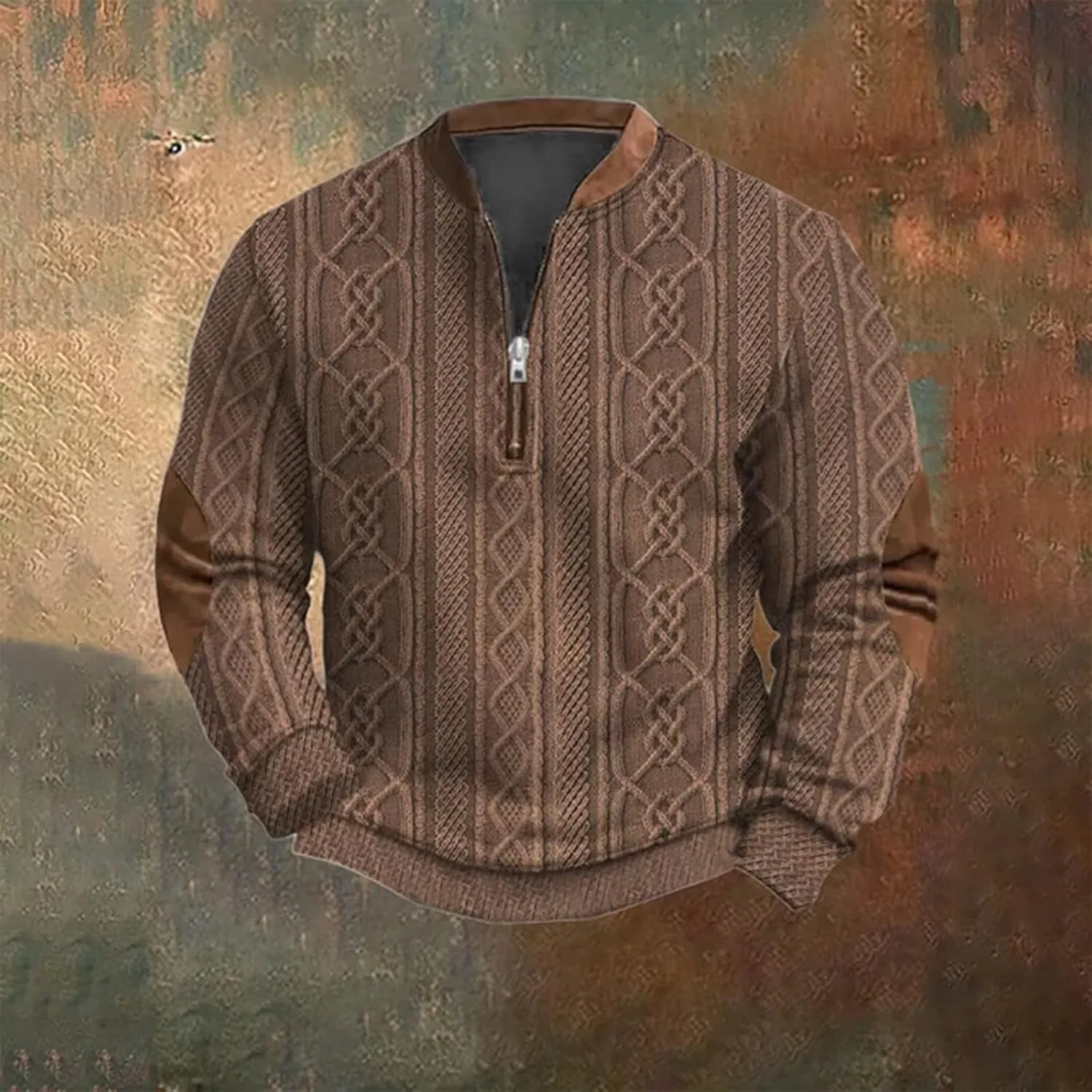 Men's Sweater 1/4 Zip Up Sweatshirt Funny 3D Pattern Stand Collar Pullover Sweaters Vintage Graphic Knit Print Polos