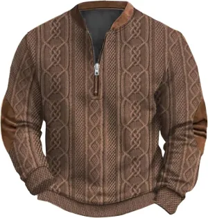 Men's Sweater 1/4 Zip Up Sweatshirt Funny 3D Pattern Stand Collar Pullover Sweaters Vintage Graphic Knit Print Polos