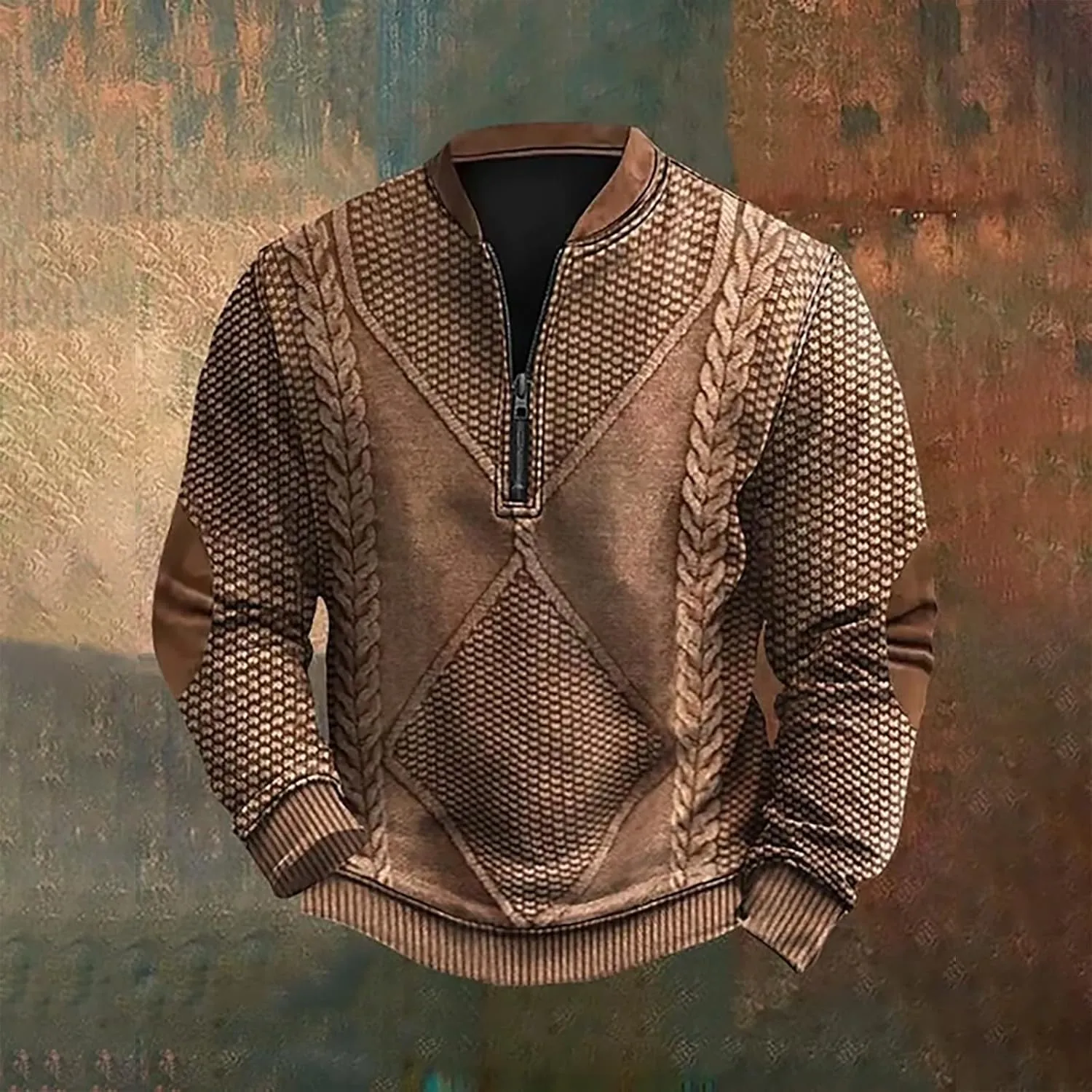 Men's Sweatshirts Quarter Zip Stand Collar 3D Pattern Sweater Casual Long Sleeve Funny Outdoor Knit Print Pullovers