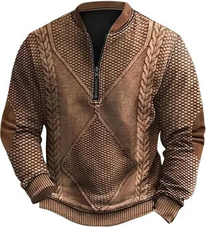 Men's Sweatshirts Quarter Zip Stand Collar 3D Pattern Sweater Casual Long Sleeve Funny Outdoor Knit Print Pullovers