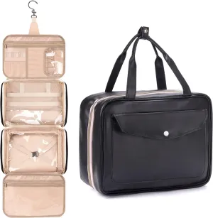 Mens Toiletry Travel Bag，Hanging Travel Toiletry Bag for Men,Large Makeup Bag for Women,Water-resistant PU Leather Dopp Kit For Full Sized Toiletries,Cosmetics Travel Organizer for Accessories