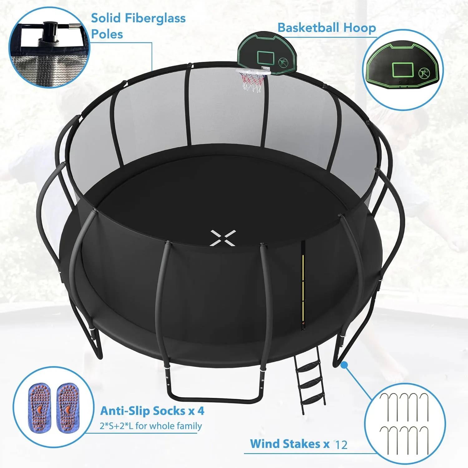 Merax Outdoor Trampoline 12FT 14FT 15FT 16FT Trampoline for Kids and Adults with Basketball Hoop, Enclosure Net & Ladder, 1500LBS ASTM Approval Outdoor Recreational Trampolines