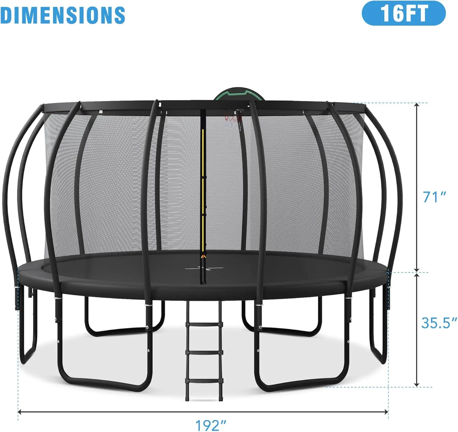 Merax Outdoor Trampoline 12FT 14FT 15FT 16FT Trampoline for Kids and Adults with Basketball Hoop, Enclosure Net & Ladder, 1500LBS ASTM Approval Outdoor Recreational Trampolines