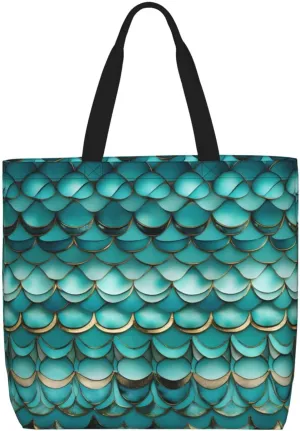 Mermaid Teal Fish Scale print Tote Bags, Stylish and Functional Tote Bags for Women, Minimalist Design with, Black, One Size, Black, One Size