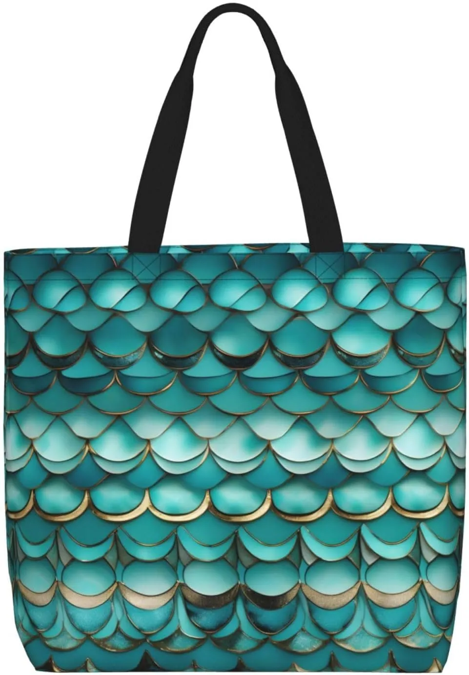 Mermaid Teal Fish Scale print Tote Bags, Stylish and Functional Tote Bags for Women, Minimalist Design with, Black, One Size, Black, One Size