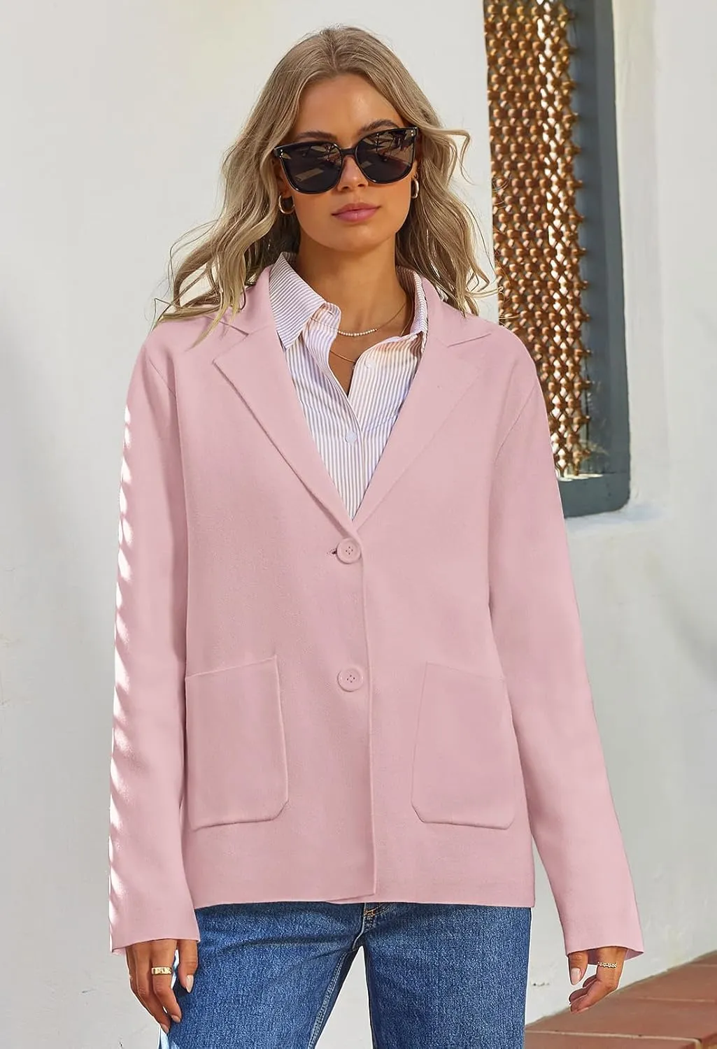 MEROKEETY Women's 2024 Fall Long Sleeve Cardigan Button Lapel Casual Open Front Knit Sweater Jacket