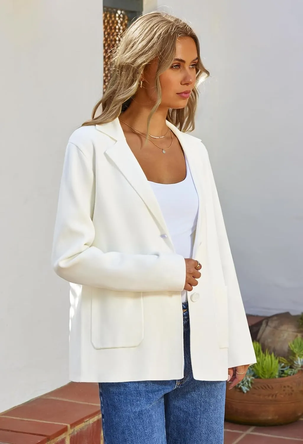 MEROKEETY Women's 2024 Fall Long Sleeve Cardigan Button Lapel Casual Open Front Knit Sweater Jacket