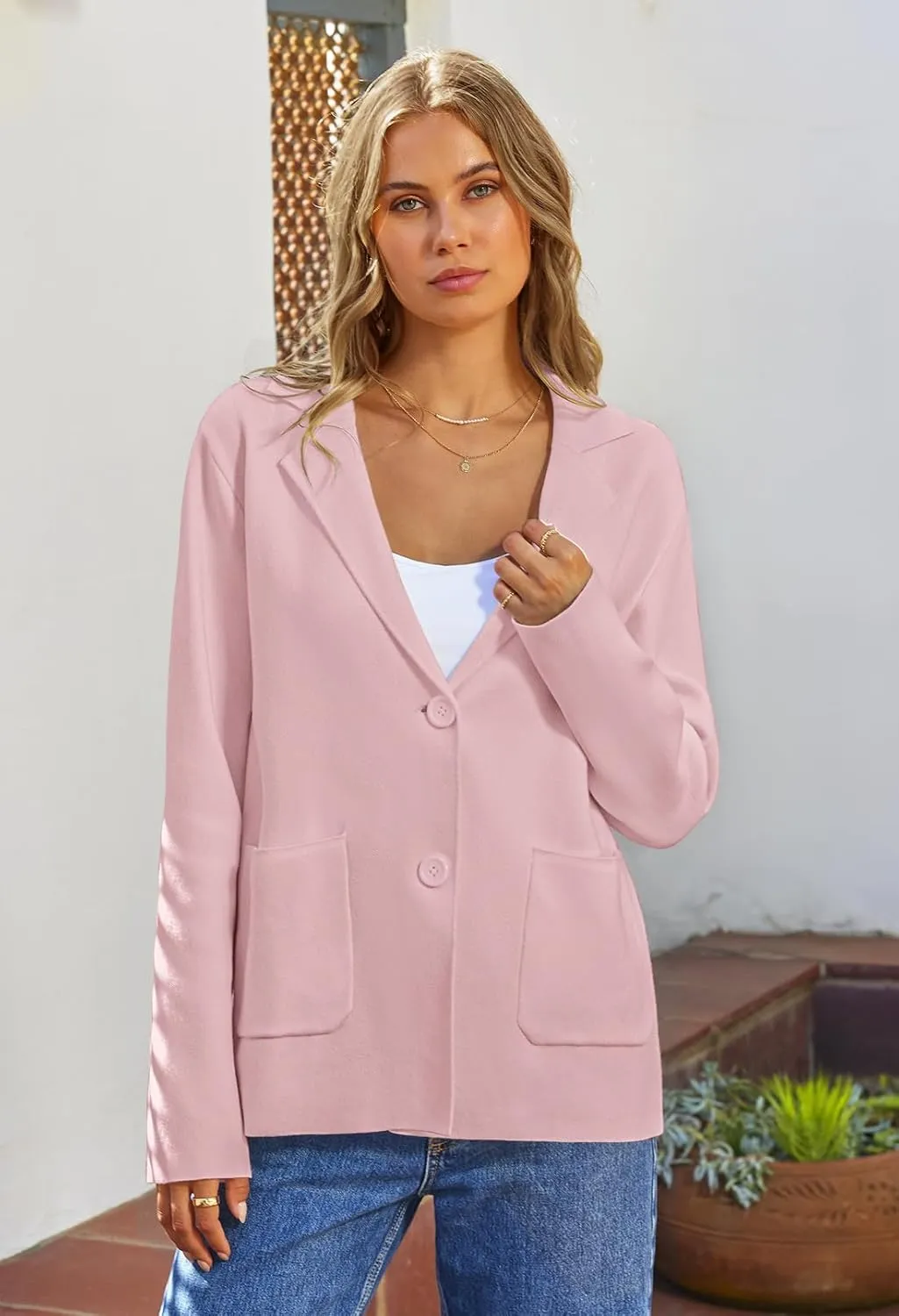 MEROKEETY Women's 2024 Fall Long Sleeve Cardigan Button Lapel Casual Open Front Knit Sweater Jacket