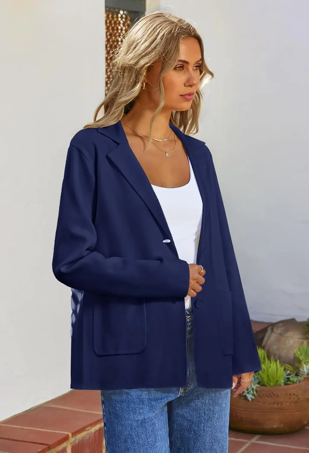 MEROKEETY Women's 2024 Fall Long Sleeve Cardigan Button Lapel Casual Open Front Knit Sweater Jacket