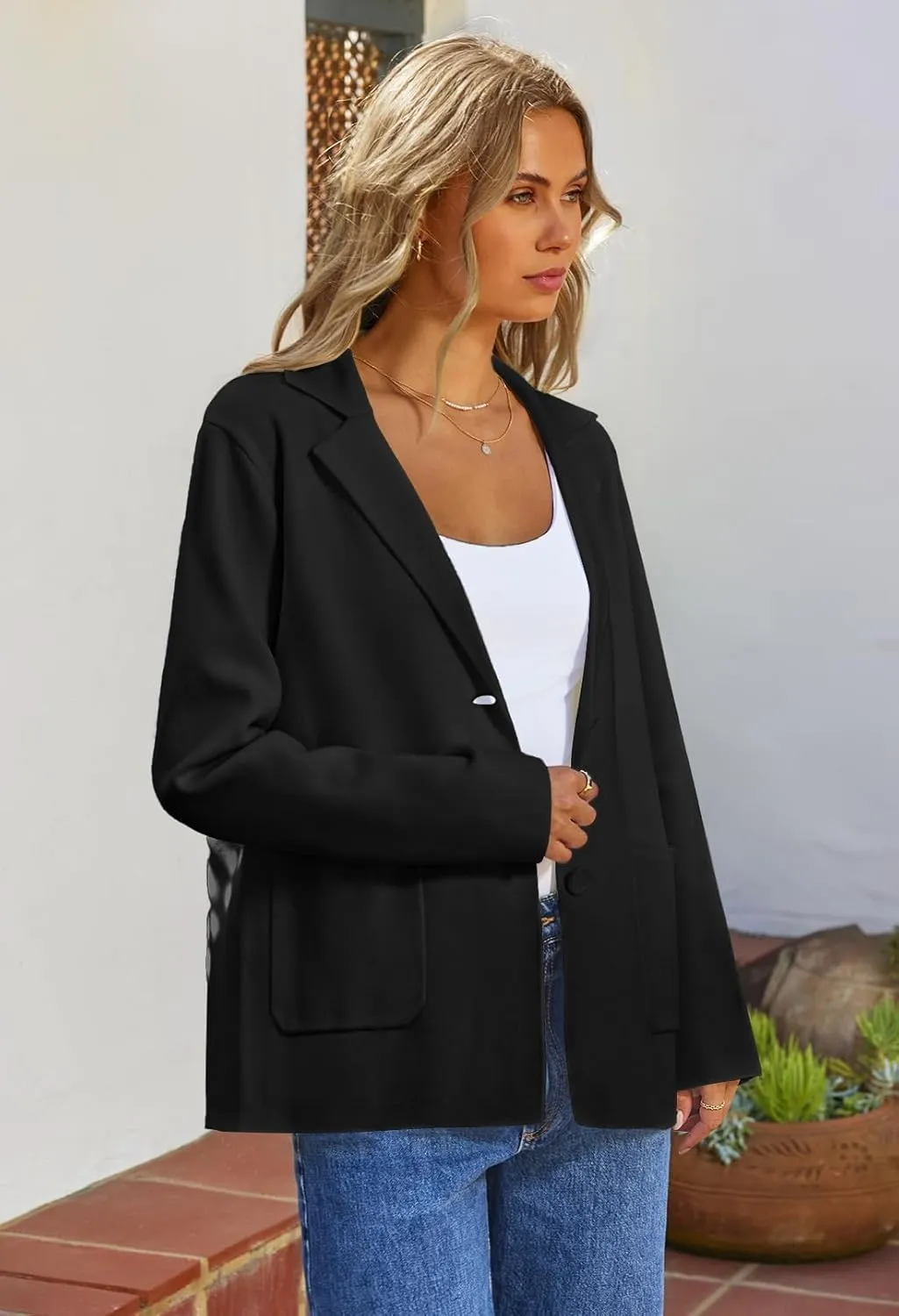 MEROKEETY Women's 2024 Fall Long Sleeve Cardigan Button Lapel Casual Open Front Knit Sweater Jacket