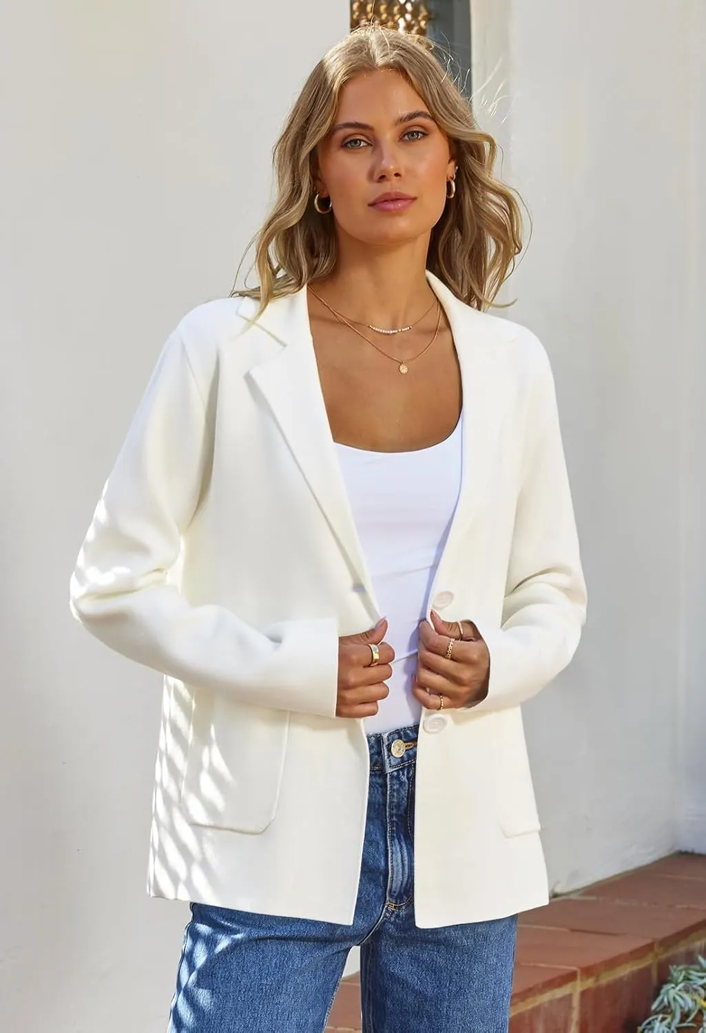 MEROKEETY Women's 2024 Fall Long Sleeve Cardigan Button Lapel Casual Open Front Knit Sweater Jacket