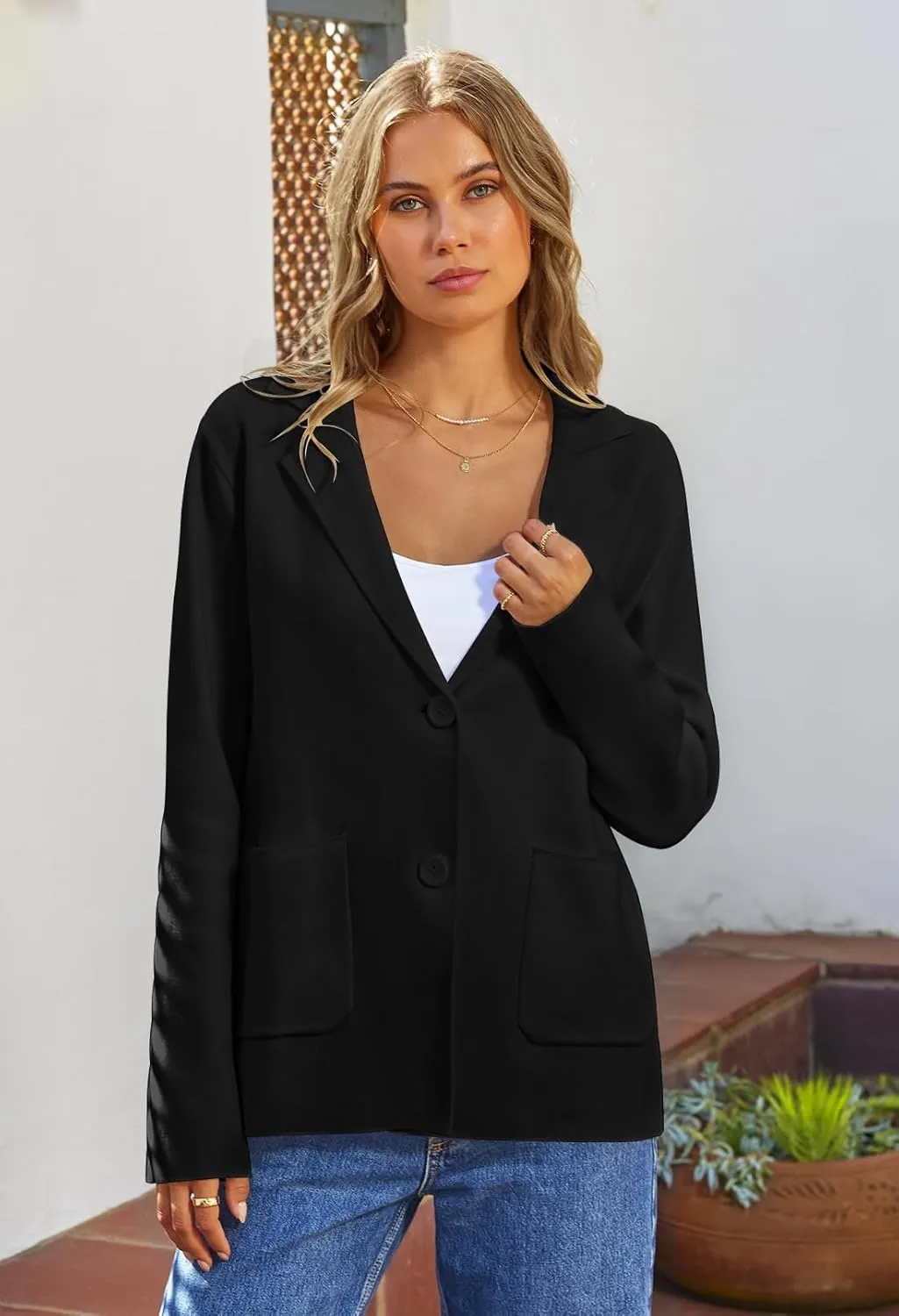MEROKEETY Women's 2024 Fall Long Sleeve Cardigan Button Lapel Casual Open Front Knit Sweater Jacket