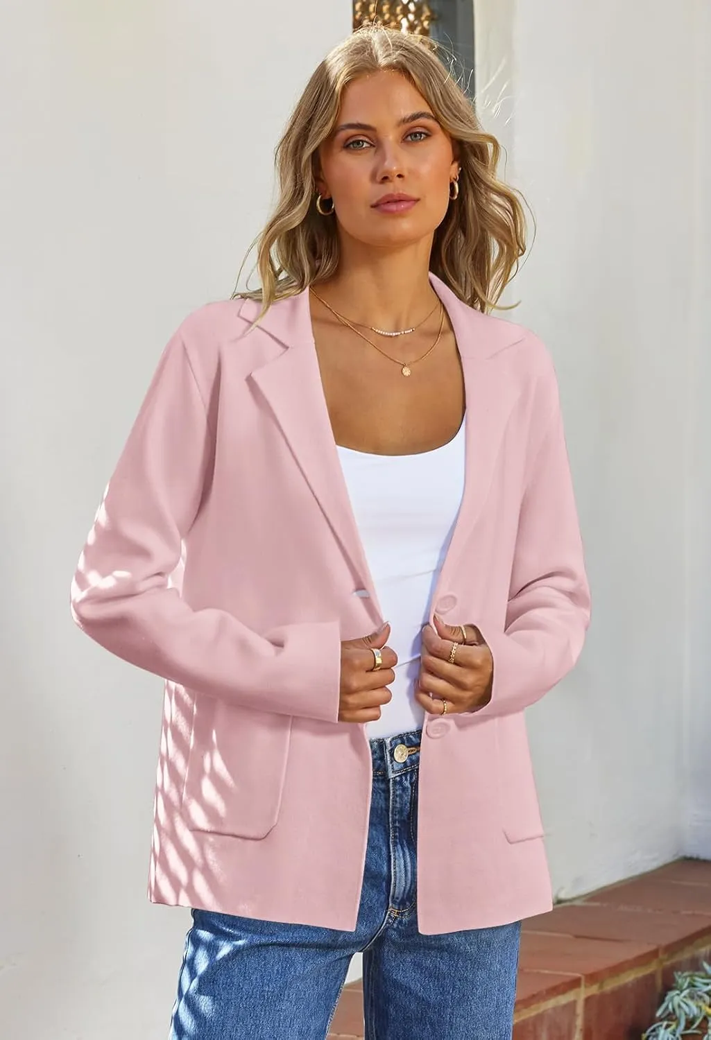 MEROKEETY Women's 2024 Fall Long Sleeve Cardigan Button Lapel Casual Open Front Knit Sweater Jacket
