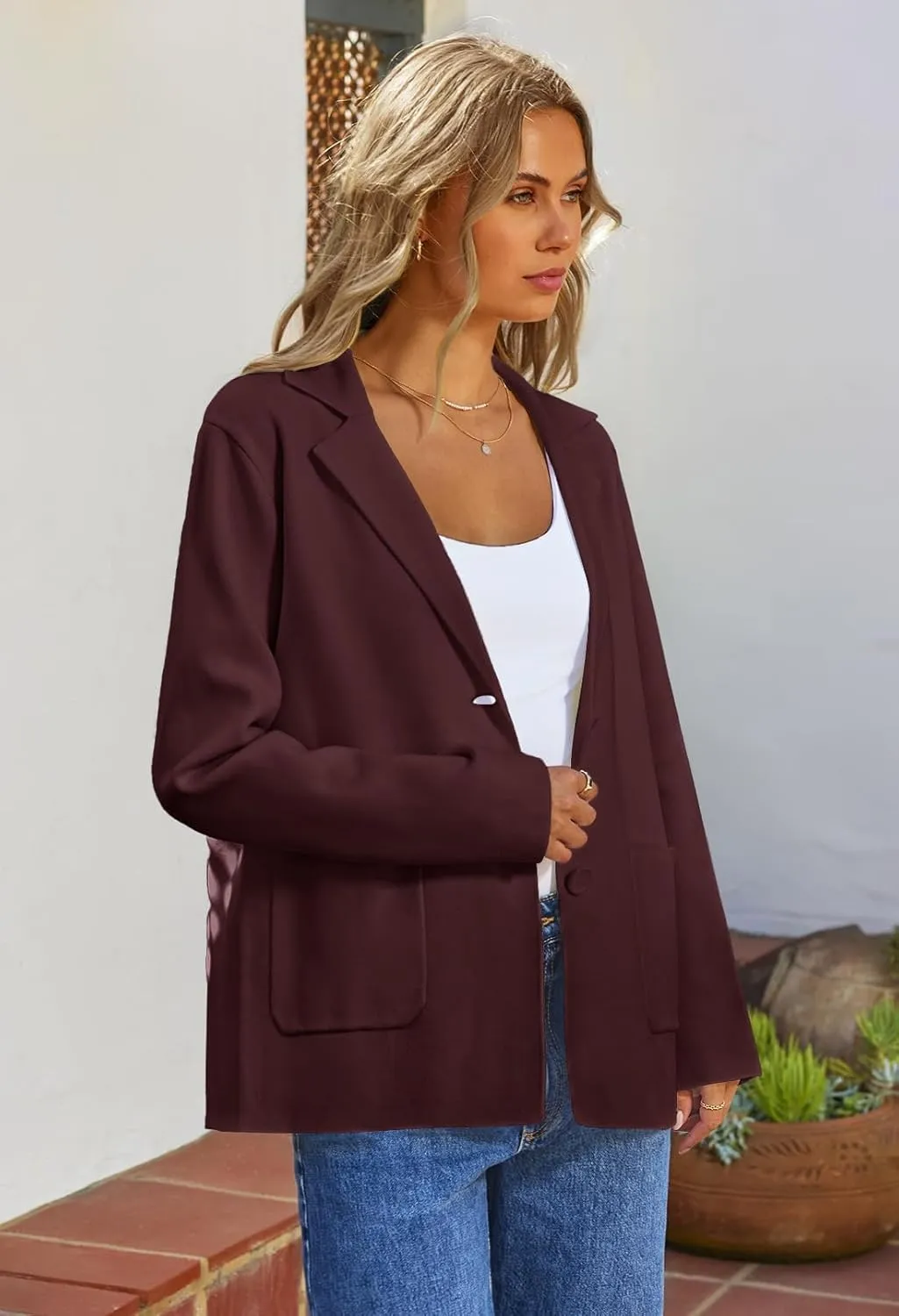 MEROKEETY Women's 2024 Fall Long Sleeve Cardigan Button Lapel Casual Open Front Knit Sweater Jacket