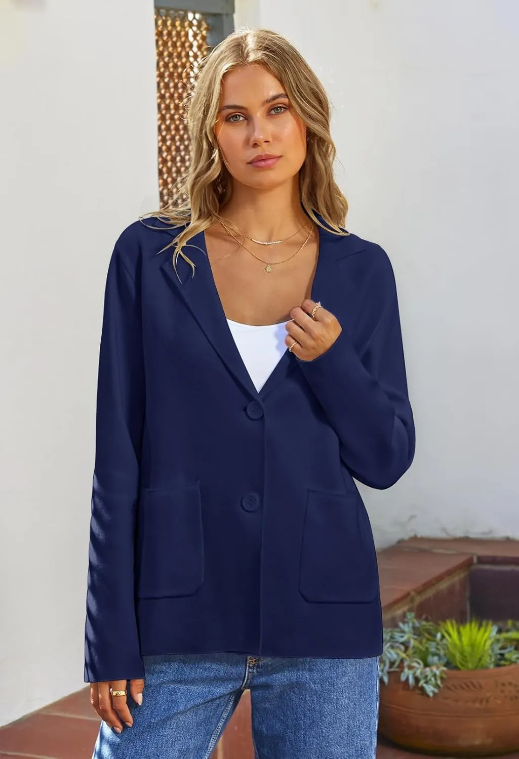 MEROKEETY Women's 2024 Fall Long Sleeve Cardigan Button Lapel Casual Open Front Knit Sweater Jacket