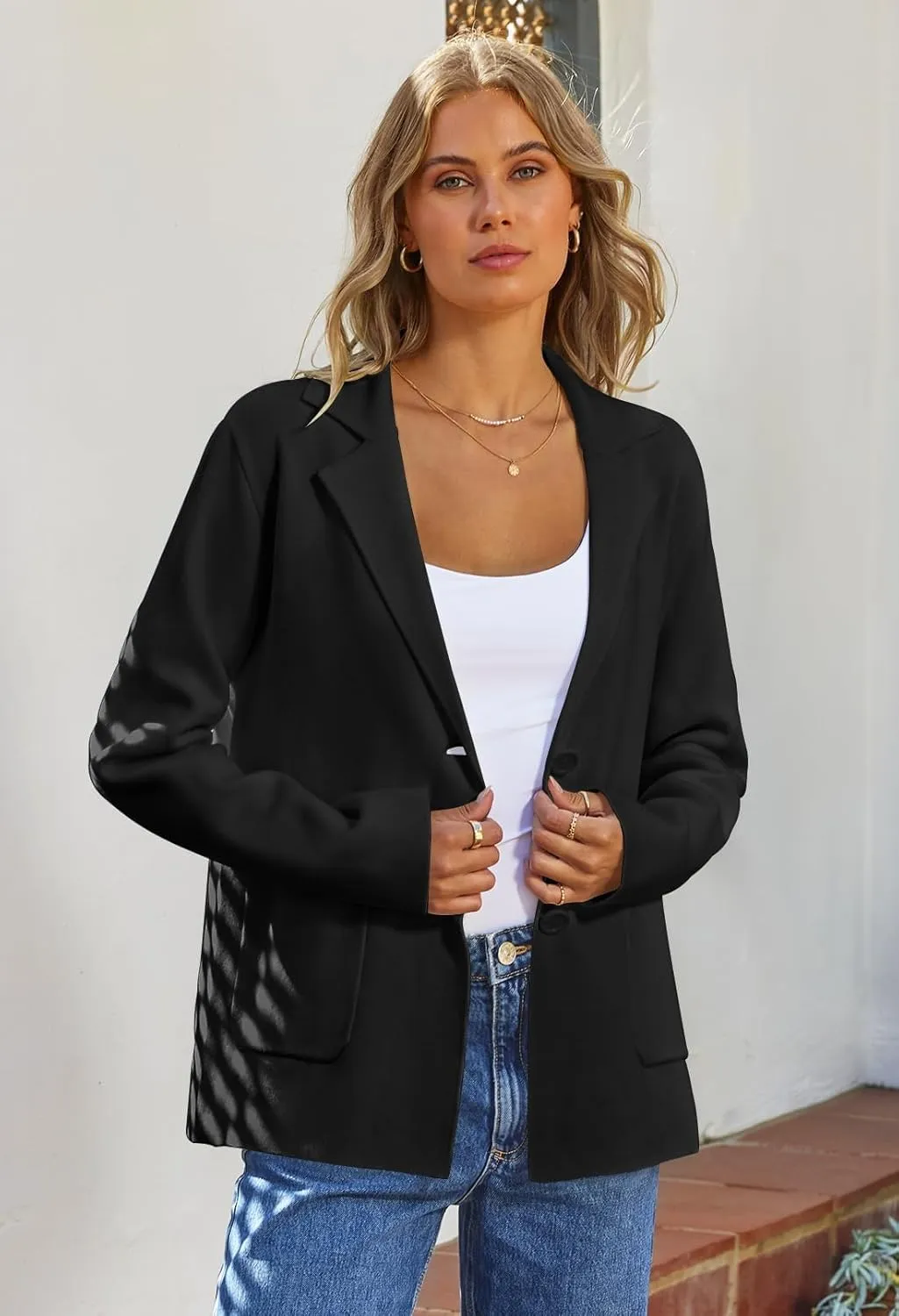 MEROKEETY Women's 2024 Fall Long Sleeve Cardigan Button Lapel Casual Open Front Knit Sweater Jacket