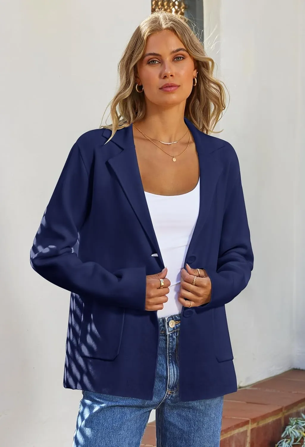 MEROKEETY Women's 2024 Fall Long Sleeve Cardigan Button Lapel Casual Open Front Knit Sweater Jacket