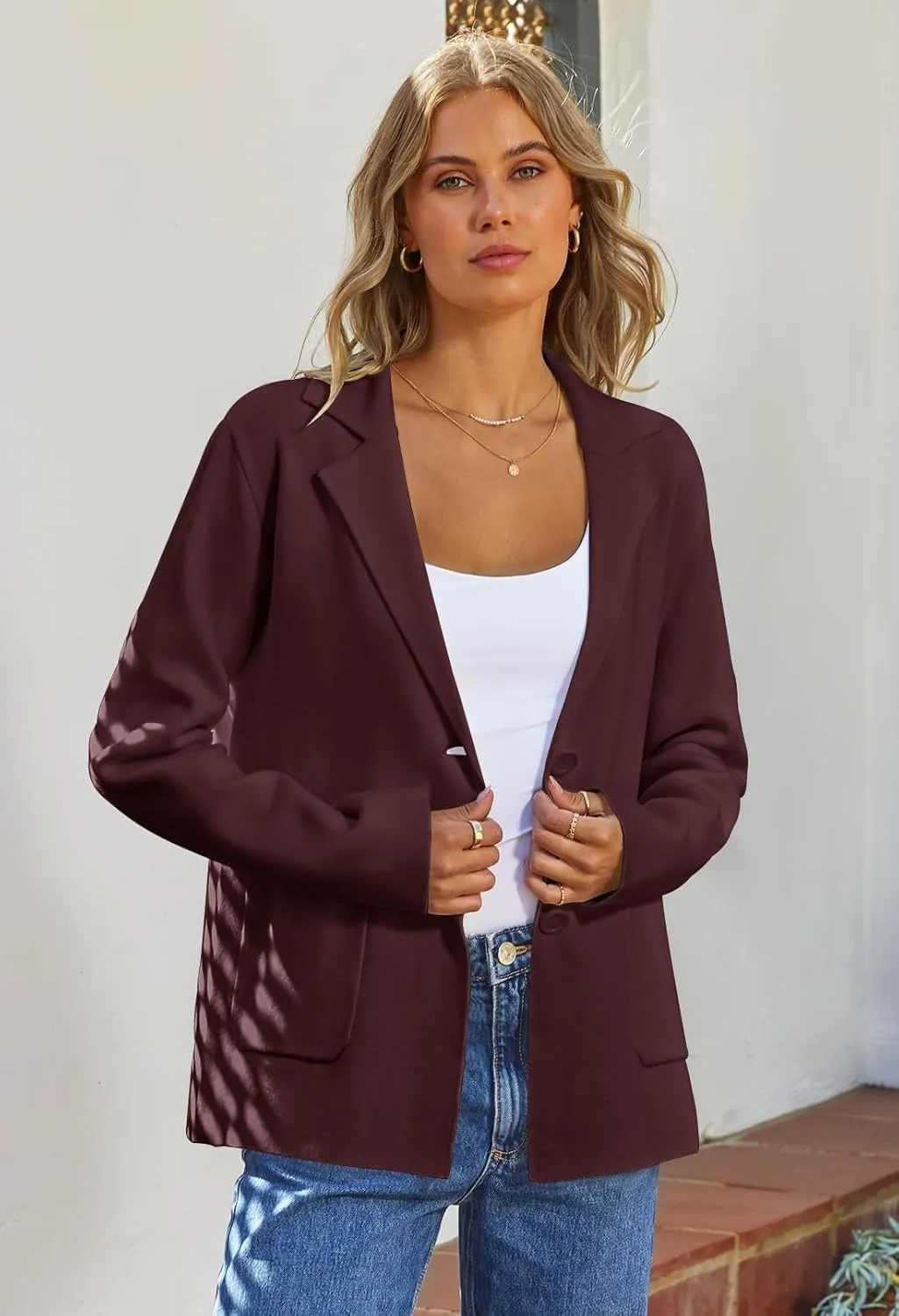 MEROKEETY Women's 2024 Fall Long Sleeve Cardigan Button Lapel Casual Open Front Knit Sweater Jacket