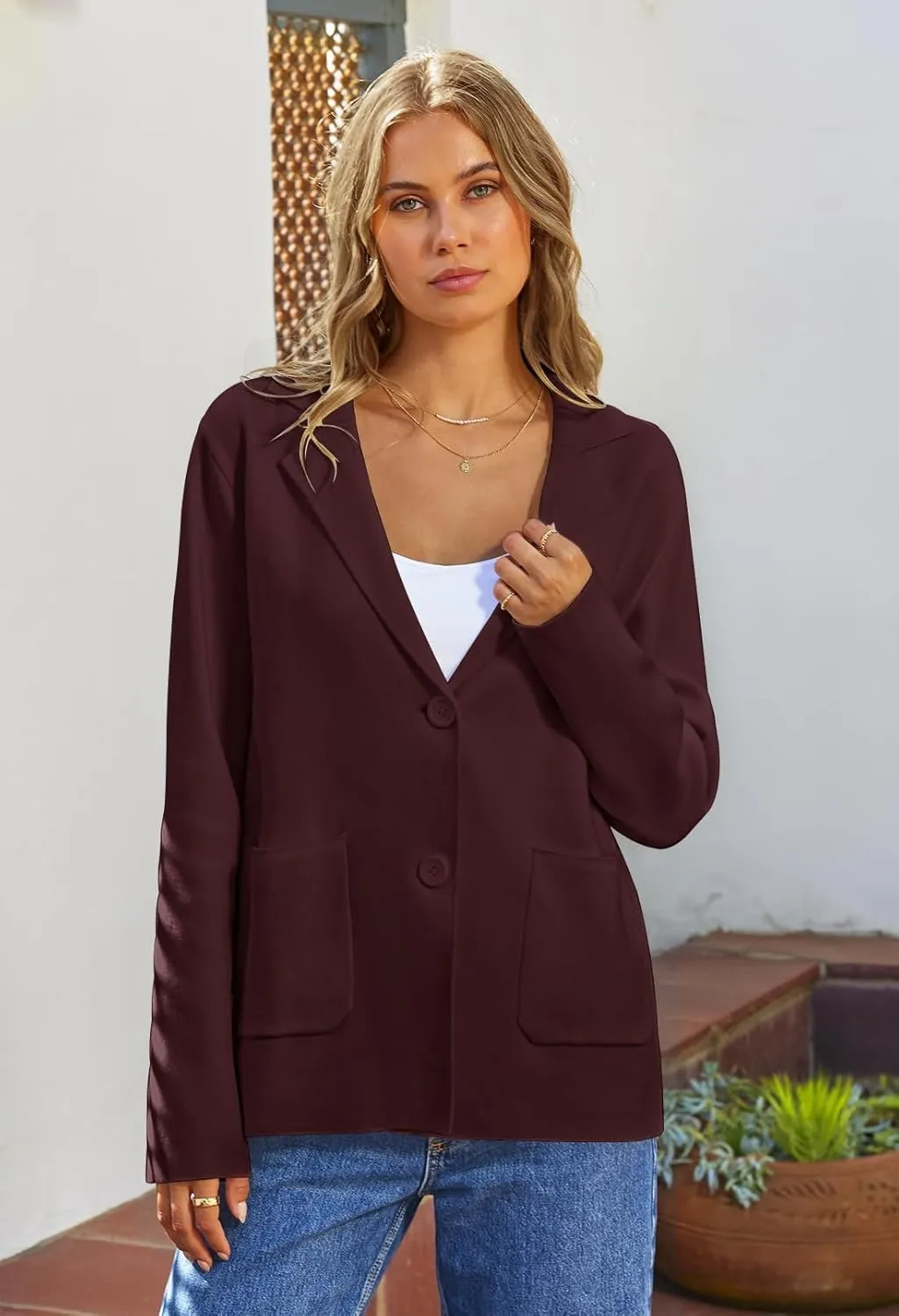 MEROKEETY Women's 2024 Fall Long Sleeve Cardigan Button Lapel Casual Open Front Knit Sweater Jacket