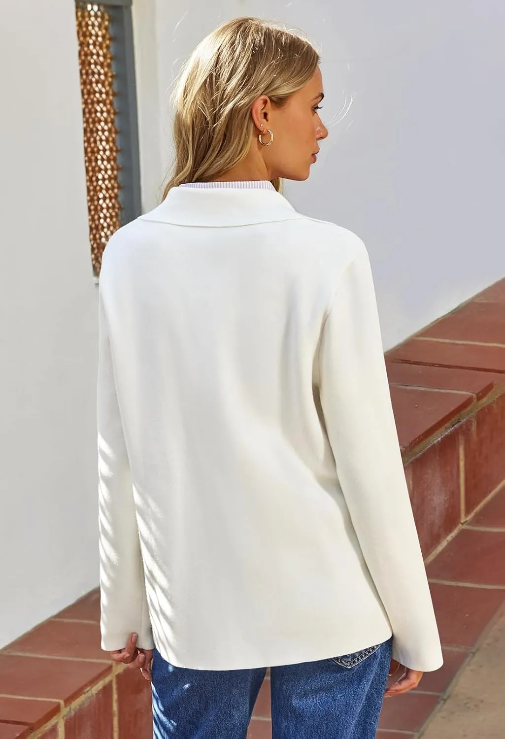 MEROKEETY Women's 2024 Fall Long Sleeve Cardigan Button Lapel Casual Open Front Knit Sweater Jacket
