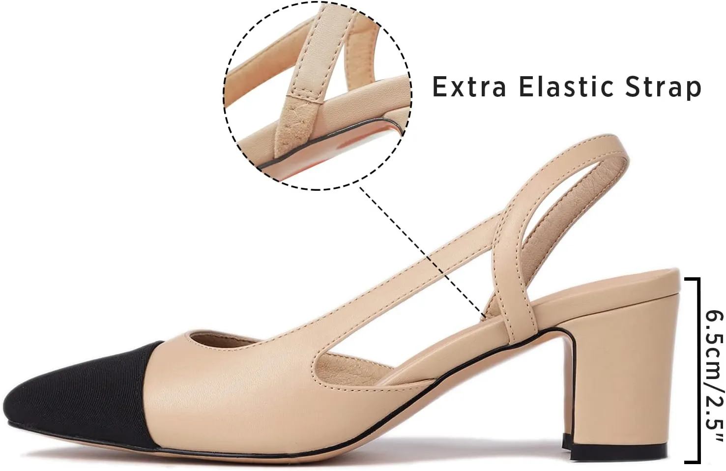 MICIFA Slingback Heels for Women，Round Toe Chunky Heeled Pumps Ankle Strap Fashion Splicing Dress Shoes