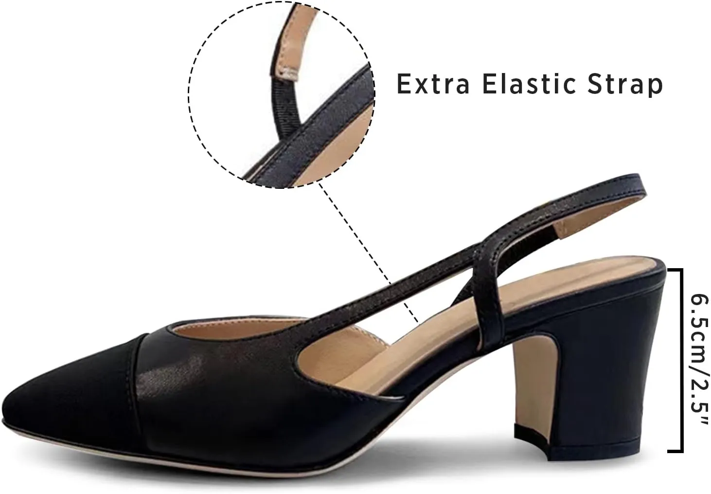 MICIFA Slingback Heels for Women，Round Toe Chunky Heeled Pumps Ankle Strap Fashion Splicing Dress Shoes