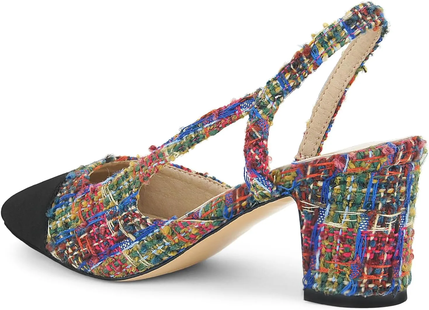 MICIFA Slingback Heels for Women，Round Toe Chunky Heeled Pumps Ankle Strap Fashion Splicing Dress Shoes