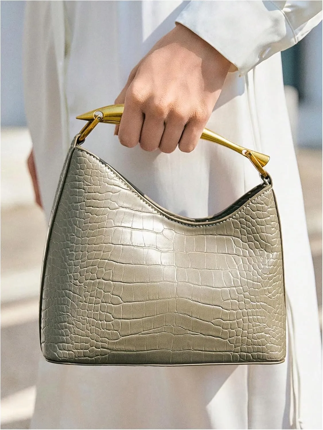 Milumia Women‘s Crocodile Print Top Handle Satchel Handbags Asymmetrical Shoulder Bags