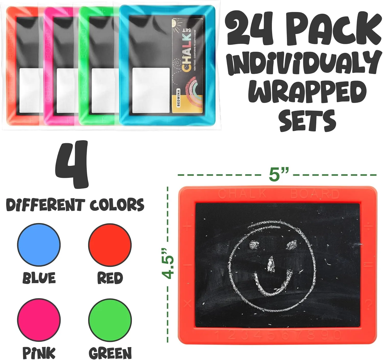 Mini Chalkboard for Kids - (Pack of 24) Goodie Bags Stuffers for Kids Mini Chalkboard Each with 2 Chalk Sticks, and 1 Eraser for Boys and Girls Birthday Party Favors