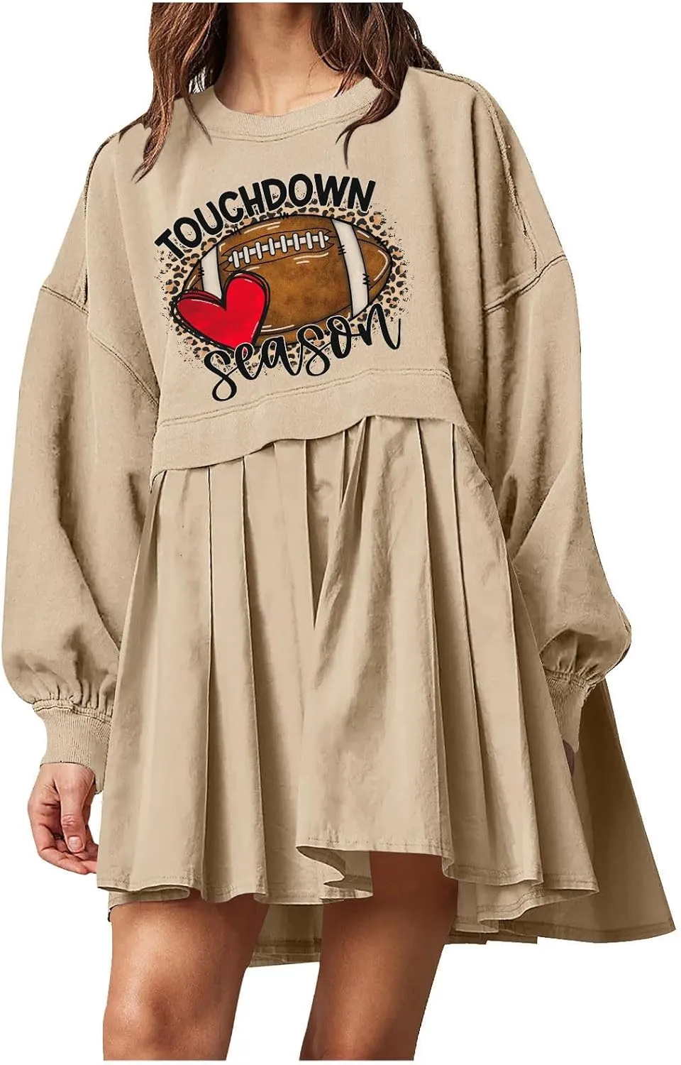 Mini Dresses for Women Long Sleeve Crewneck Patchwork Sweatshirt Dress Funny Print Graphic Tee Shirts Pullover Dress