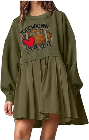 Mini Dresses for Women Long Sleeve Crewneck Patchwork Sweatshirt Dress Funny Print Graphic Tee Shirts Pullover Dress