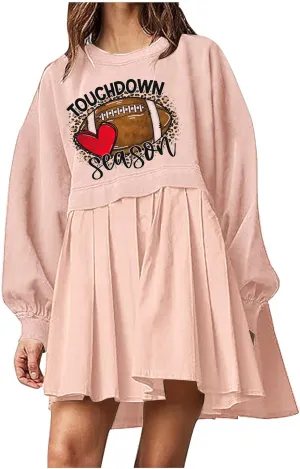 Mini Dresses for Women Long Sleeve Crewneck Patchwork Sweatshirt Dress Funny Print Graphic Tee Shirts Pullover Dress
