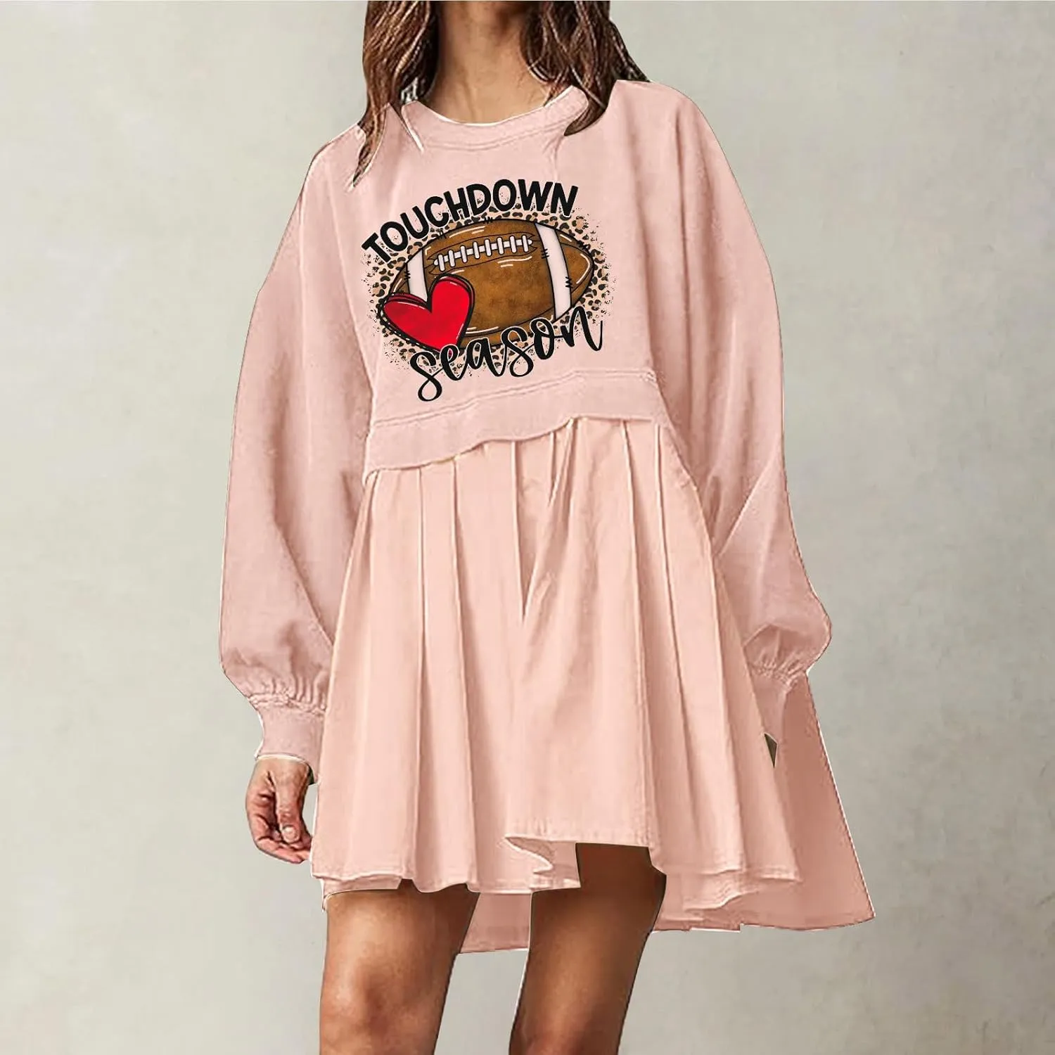 Mini Dresses for Women Long Sleeve Crewneck Patchwork Sweatshirt Dress Funny Print Graphic Tee Shirts Pullover Dress