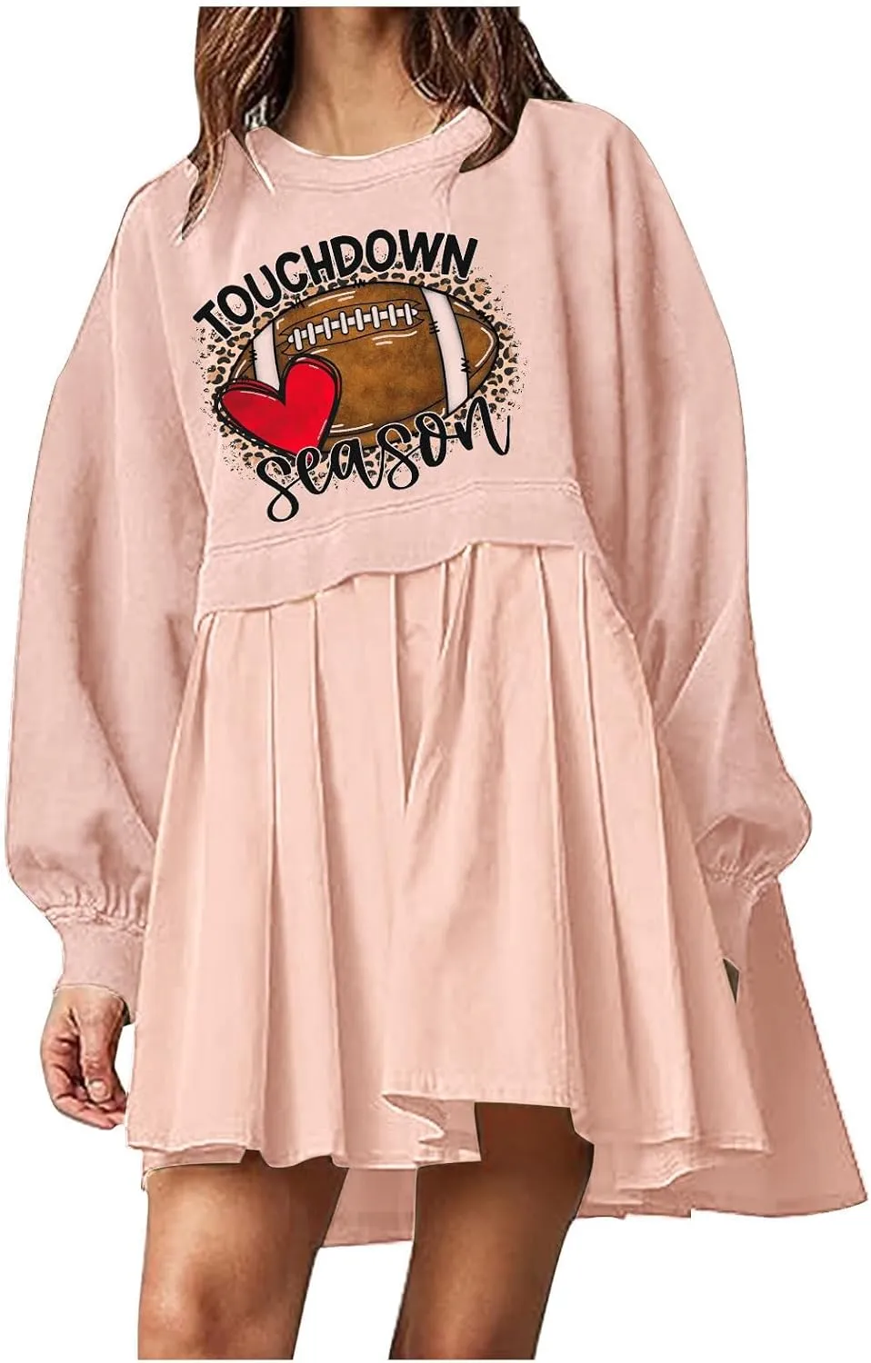 Mini Dresses for Women Long Sleeve Crewneck Patchwork Sweatshirt Dress Funny Print Graphic Tee Shirts Pullover Dress