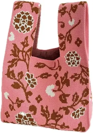 Mini Women Girls Shoulder Bag Tote Bag Knot Wrist Bag Handmade Knit Handbag