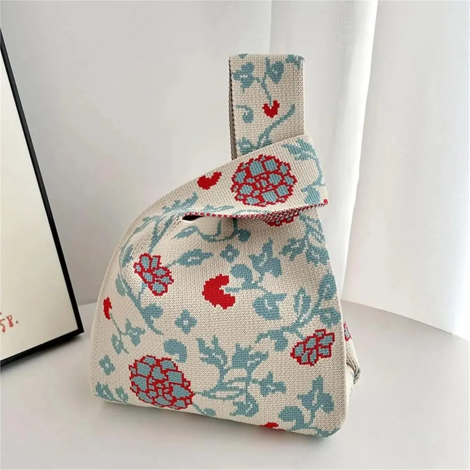 Mini Women Girls Shoulder Bag Tote Bag Knot Wrist Bag Handmade Knit Handbag