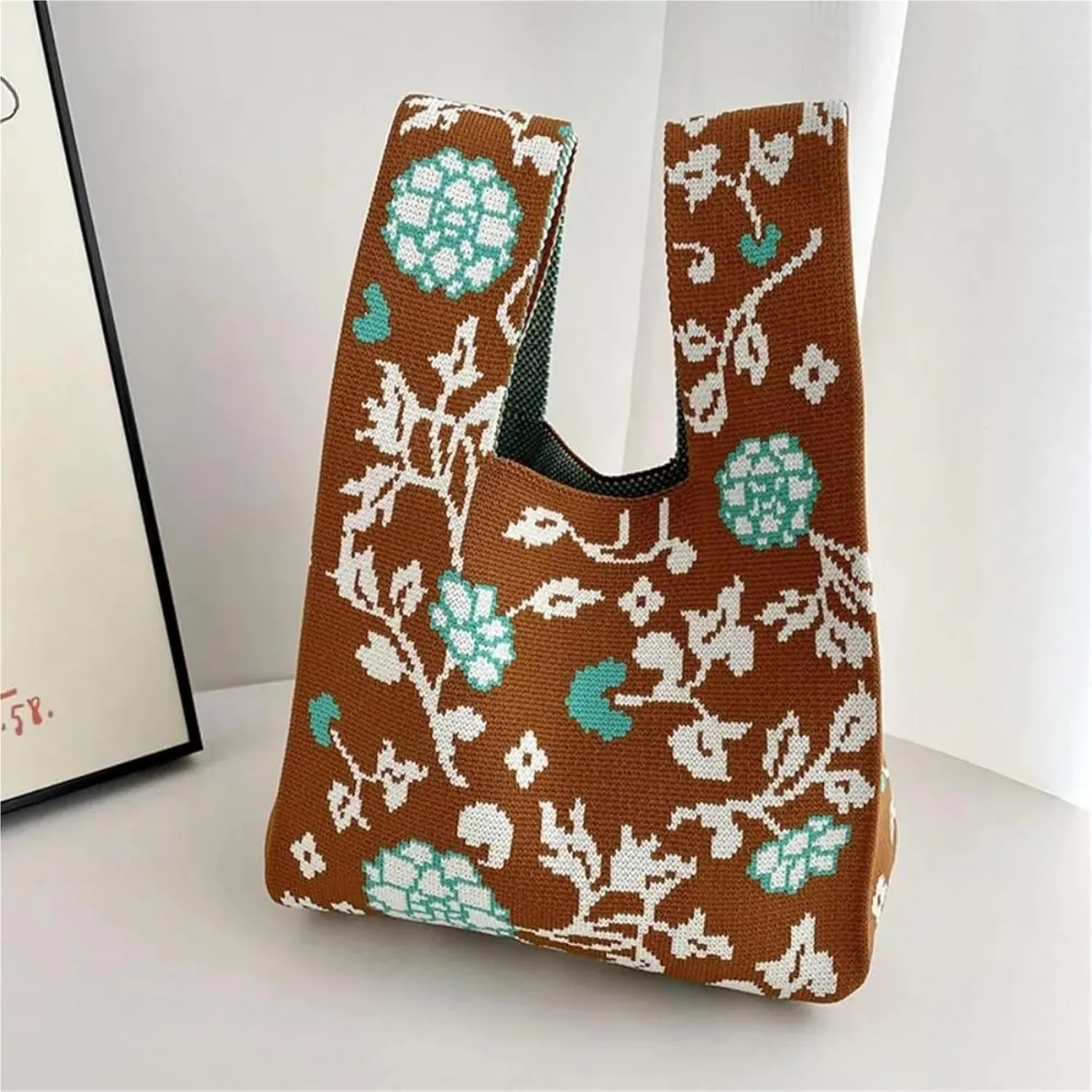 Mini Women Girls Shoulder Bag Tote Bag Knot Wrist Bag Handmade Knit Handbag
