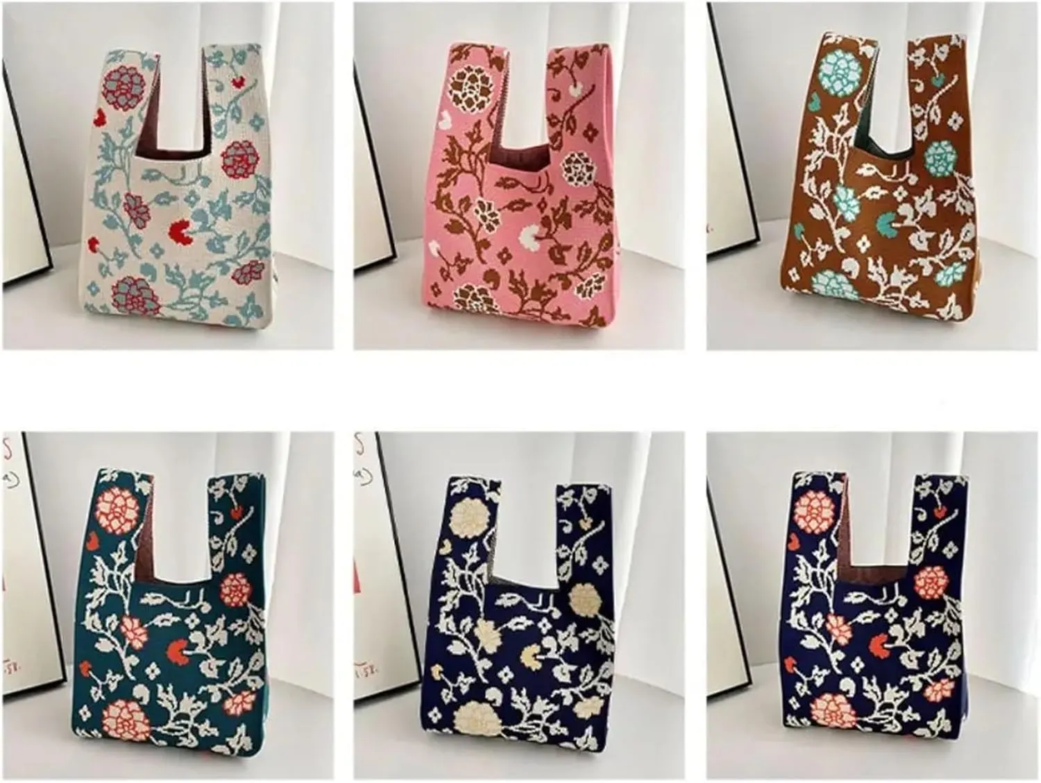 Mini Women Girls Shoulder Bag Tote Bag Knot Wrist Bag Handmade Knit Handbag