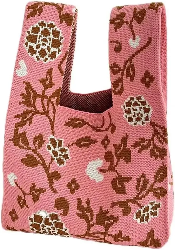 Mini Women Girls Shoulder Bag Tote Bag Knot Wrist Bag Handmade Knit Handbag