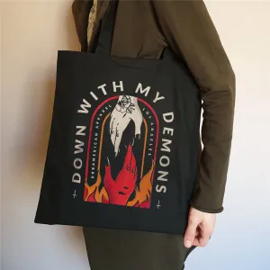 Minnieskull Down With My Demons Printed Tote Bags