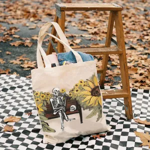 Minnieskull Painting Sunflower Skull Tote Bags