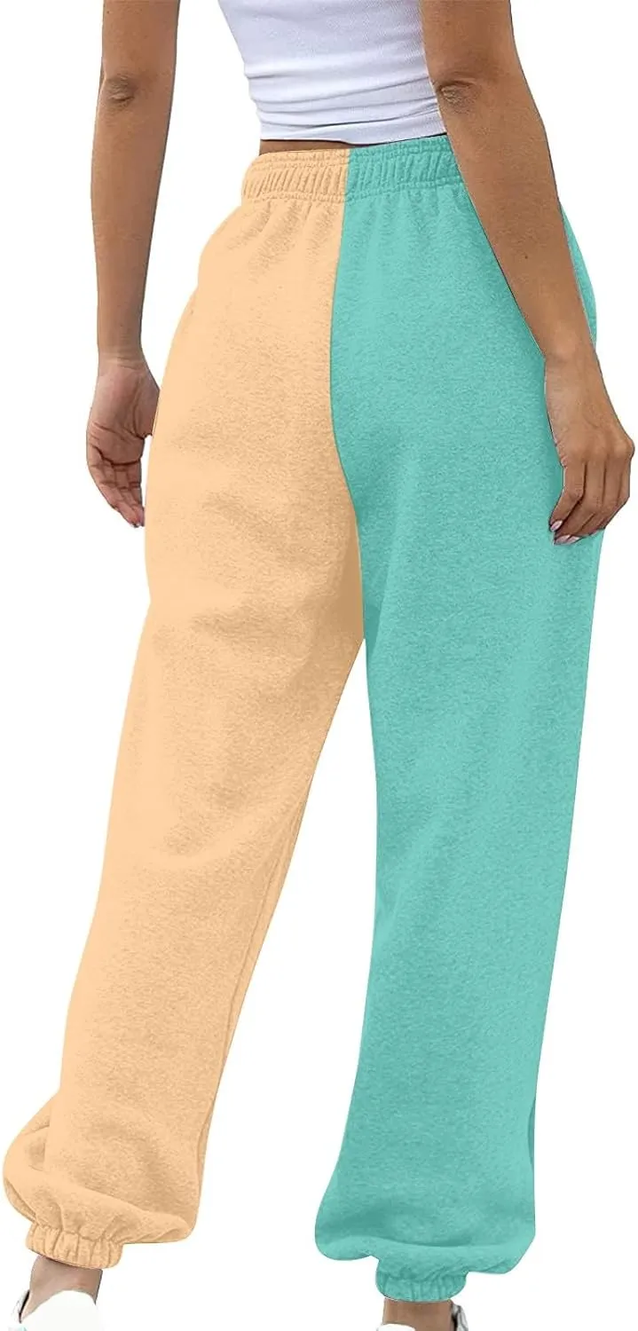 Miyaomn Women's Joggers Pants Fall Fashion Running Sweatpants with Pockets Athletic Patchwork Casual Pants for Workout Lounge
