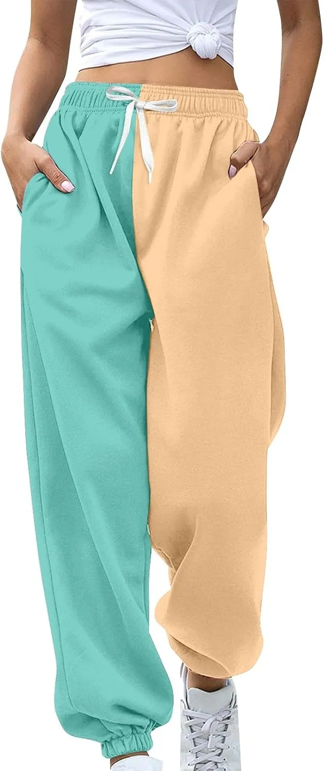 Miyaomn Women's Joggers Pants Fall Fashion Running Sweatpants with Pockets Athletic Patchwork Casual Pants for Workout Lounge