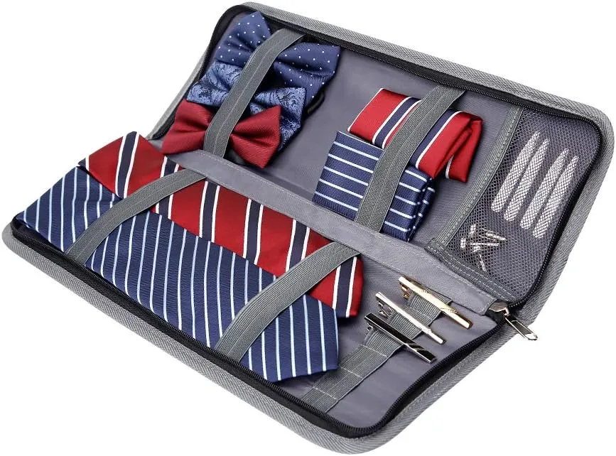 Modoker Mens Gift Tie Case for Travel Necktie Carrier Organizer Bag Storage Cufflinks and Suit Accessories