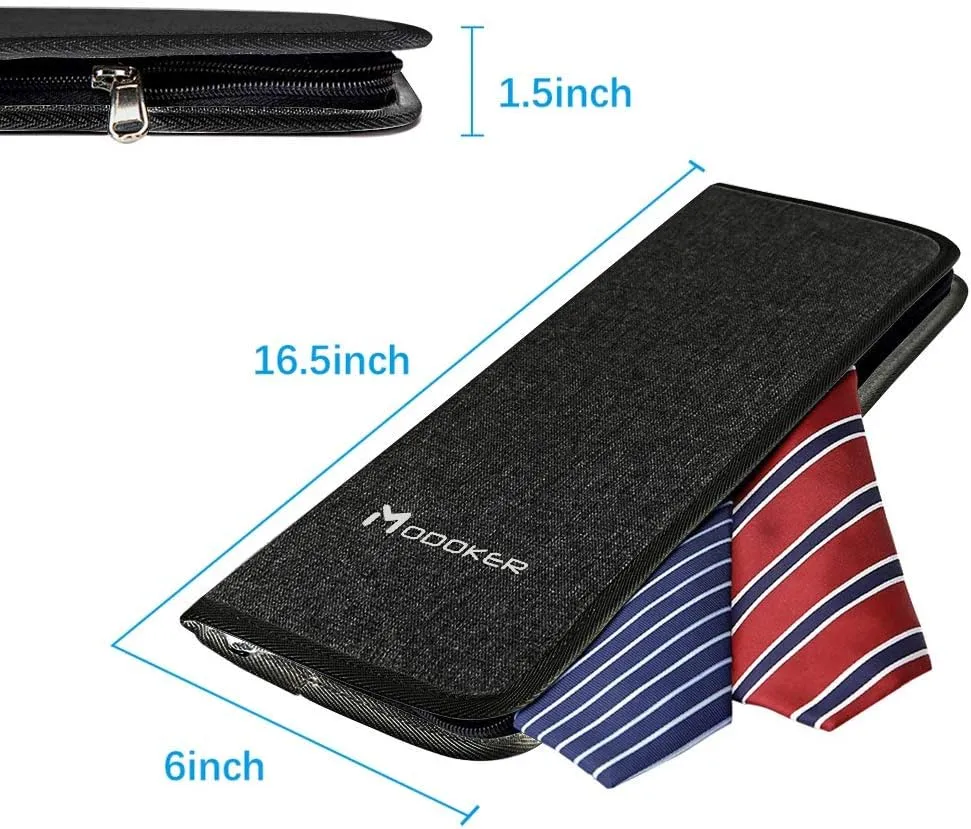 Modoker Mens Gift Tie Case for Travel Necktie Carrier Organizer Bag Storage Cufflinks and Suit Accessories