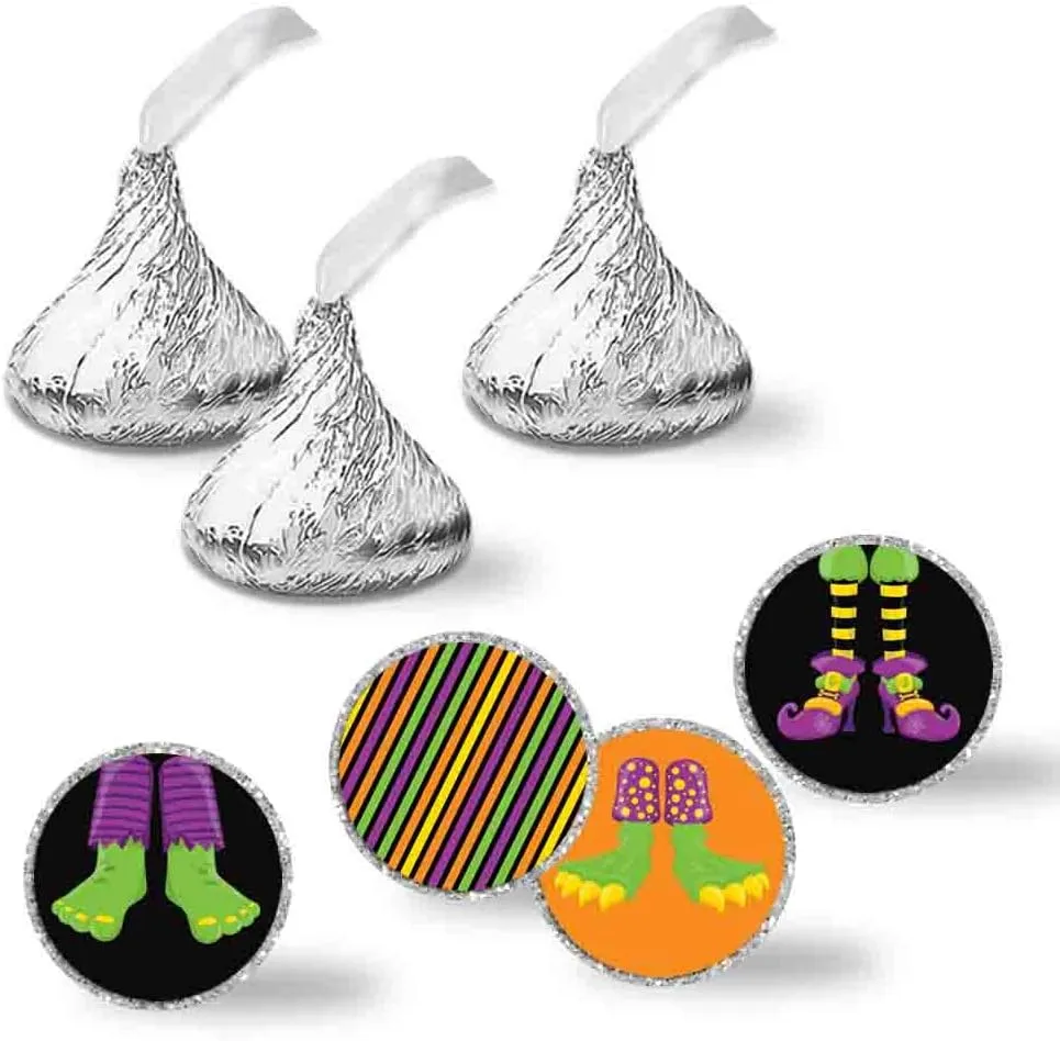 Monster Feet Halloween Party Kiss Sticker Labels, 300 Party Circle Sticker Sized 0.75” for Chocolate Drop Kisses by AmandaCreation, Great for Party Favors, Envelope Seals & Goodie Bags